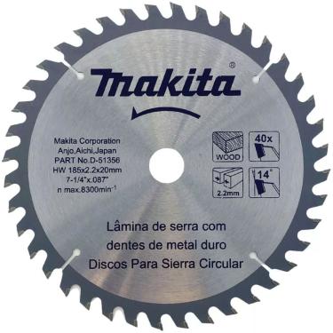 Imagem de Disco Para Serra Circular 185x20mm Para Madeira com 40 Dentes D51356 Makita Lamina Serra 185x20m