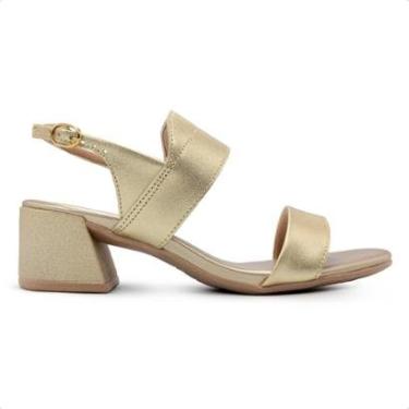 Imagem de Sandália Usaflex Feminina Couro Salto Bloco Detalhe Tira Casual AL20011-Feminino