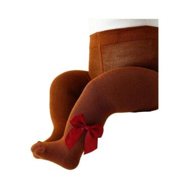 Imagem de Meia-calça De Cor Sólida Para Bebês Meninas Com Laços E Cintura Elásti