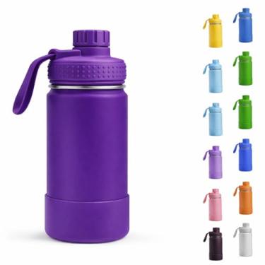 Imagem de Garrafa Térmica Infantil - 350ml, Aço Inox 304 Parede Dupla de Isolamento 24horas Gelado, Tampa Rosca De Segurança, Anti Vazamento, Base Silicone AntiDerrapante, BPA Free (Roxo)
