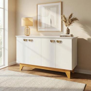 Imagem de Buffet para Sala de Jantar 4 Portas com Pés de Madeira Maciça Suécia -