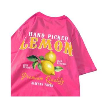 Imagem de Camisetas Femininas Oversize De Algodão Com Estampa De Limões E Cereja