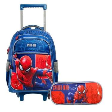 Imagem de Kit Mochila Rodinhas E Estojo Duplo Homem Aranha 17 - Xeryus