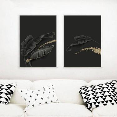 Imagem de Kit 2 Quadros Decorativos Folhas Pretas
