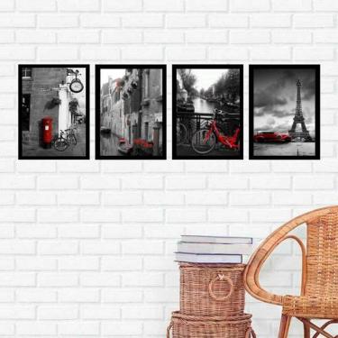 Imagem de Kit 4 Quadros Decorativos Fotografias Vermelhas