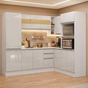 Imagem de Armário De Cozinha Completa De Canto 100% Mdf 377cm Smart Branco Brilhante Madesa 01 Branco