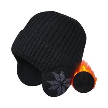 Imagem de Gorro De Inverno Unissex Tricotado Com Forro De Pelúcia E Protetor De 