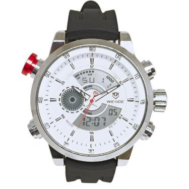 Imagem de Relógio Masculino Weide AnaDigi WH-3401 Branco e Prata e Vermelho
