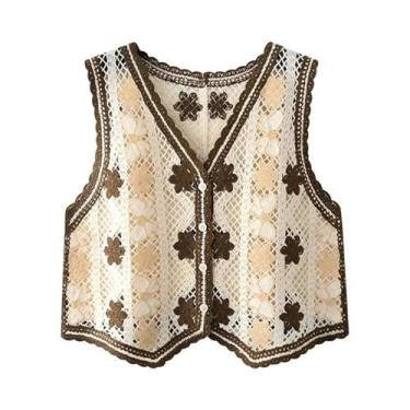 Imagem de Colete Feminino Floral De Crochê Sem Mangas, Estilo Vintage Transparen