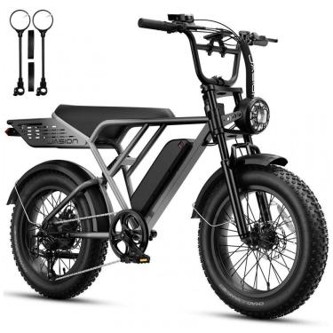 Imagem de Bicicleta elétrica Jasion RetroVolt Pro cinza cinza, pneus 20x4, motor 750W pico 3000W,...