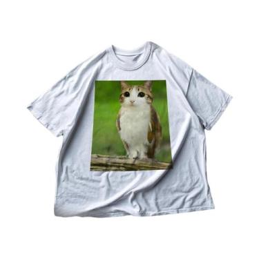 Imagem de Camiseta De Gato Engraçada Com Meme De Gato E Coruja - Meowl Brainrot 