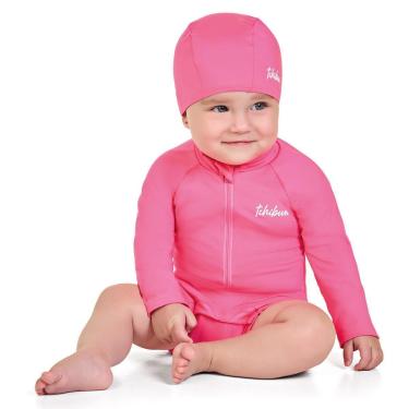 Imagem de Macaquinho Praia e Natação Bebê Tchibum Kamylus UV50+ com Touca Rosa Neon-Feminino