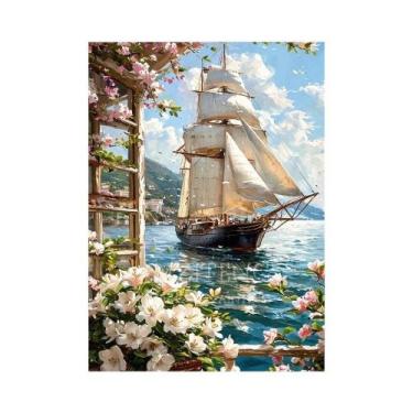 Imagem de Kit De Pintura Diamante 5D Para Adultos Iniciantes: Barco À Vela No Ma