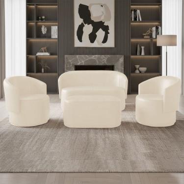 Imagem de Namoradeira com 2 Poltronas e Puff Orgânico Malu Max Sintético PU M11 - D`Rossi