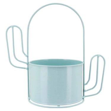 Imagem de CACHEPÔ VASO DECORATIVO PLANTA 23x24x13cm METAL AZUL CACTO GARDEN