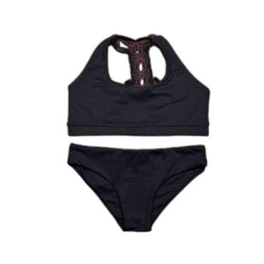 Imagem de Biquíni  Lycra Proteção UPF50+ Top Atlético Preto Macramê  - Verão 202