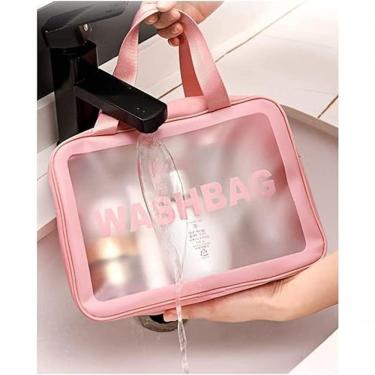 Imagem de Kit de Necessaires FG Washbag Transparente em PVC Rosa Organizador de Maquiagem Imperme...