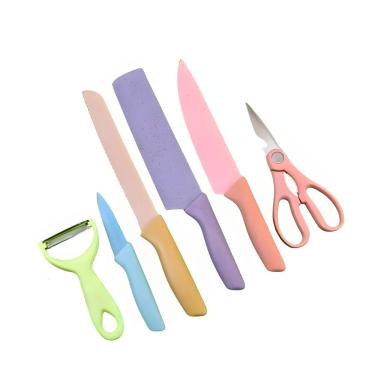 Imagem de Conjunto de Facas 6 Peças Aço Inox Colorido Multifuncional para Cozinha com Cabos Antid...
