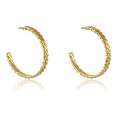 Imagem de Brinco Premium Colchões Argola Média Trabalhada Folheado em Ouro 18K 2,1cm Dourado Femi...