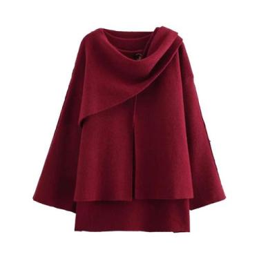 Imagem de Casaco Feminino Oversize De Tricô Para Outono/Inverno, Casual, Elegant
