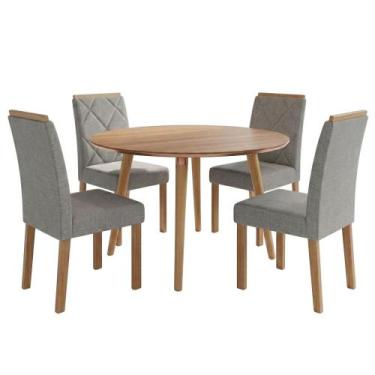 Imagem de Mesa de Jantar Redonda Dani MDF Com 4 Cadeiras Estofadas Linho MOLCI -