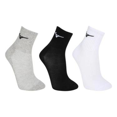 Imagem de Kit Meias Cano Médio Mizuno Basic 3 Pares, Cinza, Branco, 33/38