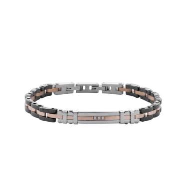 Imagem de Bracelete Aço Com Placa Lisa Rosê E Zircônia Branca Rosso - Rosso Desi