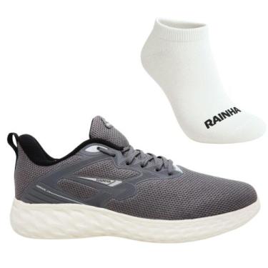 Imagem de Kit Tênis Rainha Drive IV Feminino e Meia, 38, Cinza, Branco, Masculin