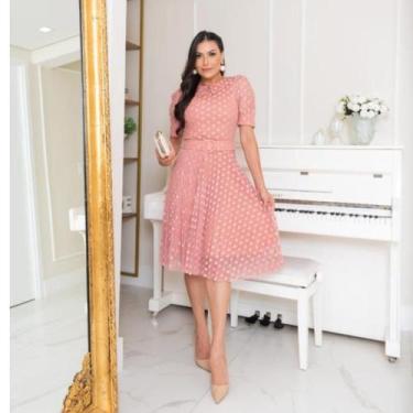 Imagem de Vestido midi de tule saia prissada - Bia Modas, M, Marsala