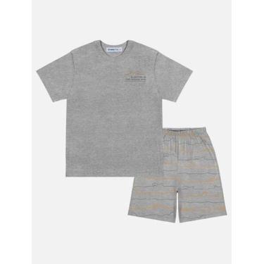 Imagem de Pijama Infantil Menino Camiseta E Bermuda Tubarão Mescla Divertto - Di