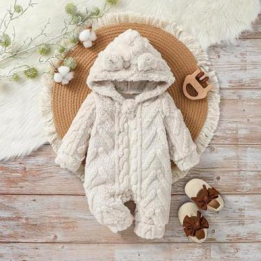 Imagem de Macacão de Inverno para Bebê - Pelúcia com Capuz, Zíper e Manga Longa,