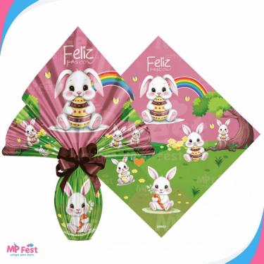 Imagem de Kit 25 Sacos para Ovos de Páscoa Bosque do Coelho Polipropileno 34x34CM 250g a 350g Rosê OEM