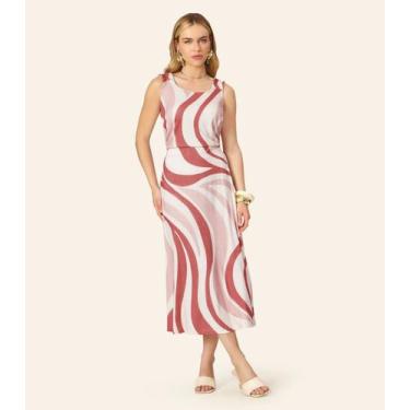 Imagem de Saia Feminina Super Midi Evasê Estampada Endless Rosa, M, Rosa