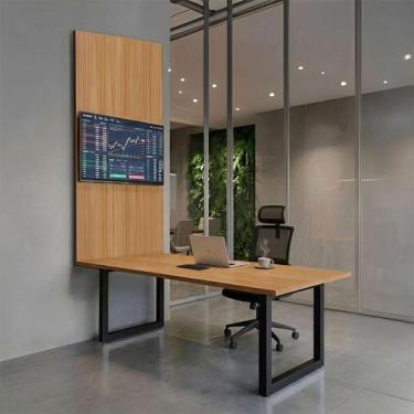 Imagem de Mesa Reunião Industrial 180cm com Caixa de Tomadas e Painel TV F5 Offi