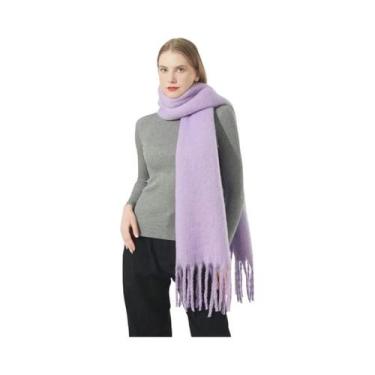 Imagem de Cachecol De Luxo Feminino Em Cashmere Com Design Xadrez Arco-Íris, Gro
