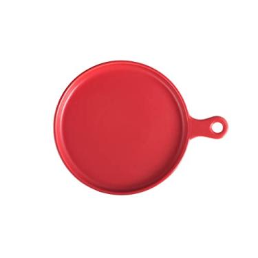 Imagem de GUIPAIHAI Prato de louça de cerâmica criativo para assar, prato de jantar doméstico com alça única (cor vermelha)