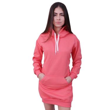 Imagem de Vestido Moletom Plus Size Com Bolso E Capuz Coral-Feminino