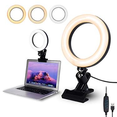 Imagem de Iluminação de videoconferência, anel de luz de selfie de 16 cm com suporte de grampo para laptop, luz de webcam com 3 modos de luz e 10 níveis reguláveis para laptop/monitor de PC/mesa/cama/escritório/maquiagem/YouTube/TIK Tok