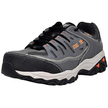 Imagem de Skechers para trabalho 77055 Cankton t nis atl tico com bico de a o, Carv o/Laranja, 11.5