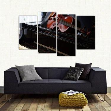 Imagem de Quadro Decorativo Piano Violino Quarto Em Tecido 4 Peças 1