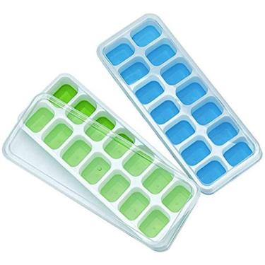 Imagem de Bandejas de cubo de gelo, bandejas de silicone de fácil liberação e flexíveis de 14 gelo com tampa removível resistente a derramamento, livre de BPA, durável e lavável na lava-louças, 2 pacotes