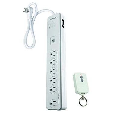 Imagem de Woods 41715 Filtro de energia com filtro de sobretensão com tomadas de controle remoto de 2,5 metros; 1080J de Protectio; cabo de 1,8 m; branco