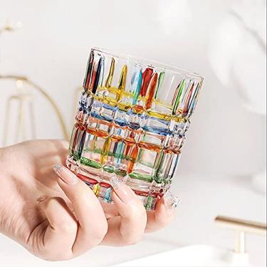 Imagem de LNGODEHO Copo de shot italiano colorido vintage trançado cristal cerveja água copo uísque (B)
