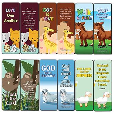 Imagem de Marcadores de livros encorajadores da Bíblia para crianças (pacote com 12) - Animal Series 1, 2 e 3 (pacote com 12)