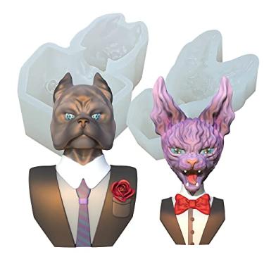 Imagem de KAKIWYHHH Ornamento de cavalheiro de cachorro gato 3D molde de silicone de resina epóxi para artesanato de açúcar fondant, decoração de topo de bolo, argila polímera, gesso