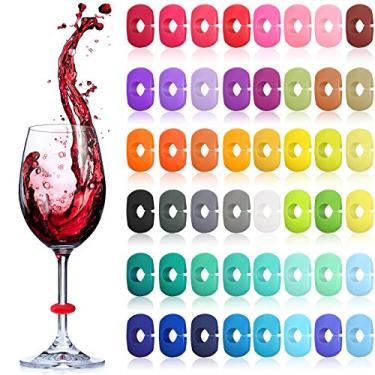 Imagem de 48 peças de pingentes de taças de vinho marcadores de silicone para bebidas de taça de vinho, taças de champanhe, coquetéis, martinis, 48 cores