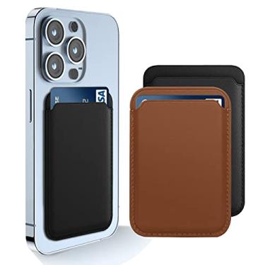 Imagem de Pacote com 2 - Carteira magnética compatível com MagSafe para iPhone 17 16 15 14 13 12 Pro Max Air Plus, sem recorte Mag 3, suporte de cartão seguro para celular Apple, preto e marrom