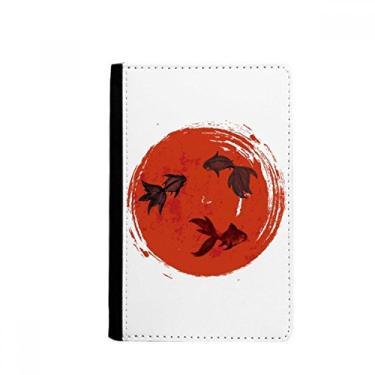Imagem de Porta-passaporte retrato de círculo peixe dourado vermelho japonês Notecase Burse capa carteira porta-cartão, Multicolor