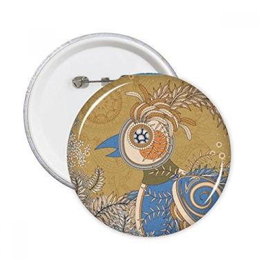 Imagem de Flor dourada faisão Ukiyo-e folhas alfinetes redondos emblema botão decoração acessório 5 peças