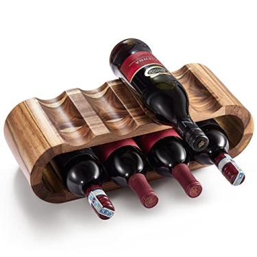 Imagem de BLUEWEST Rack de vinho de bancada de madeira – Suporte para vinho de acácia com 8 garrafas – Armazenamento independente de vinho – Ótimo para decoração de casa, sem necessidade de montagem